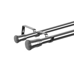 Marlow Silver Double Curtain Rod Steel Pole Pommel Set Extendable Adjustable-1954802388867092481