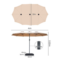 Centra 4M Double-sided Patio Umbrella Outdoor Umbrella Base Stand Khaki-1954802422698348546