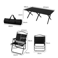Levede Folding Camping Table Chair Set Black-1954802886345101314