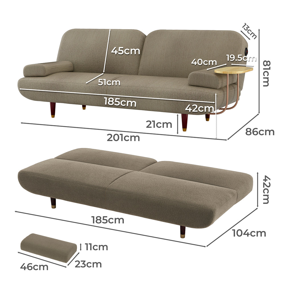 LEVEDE  CONVERTIBLE SOFABED WITH USB CHARGE AND SIDE TABLE-1954802387826905090