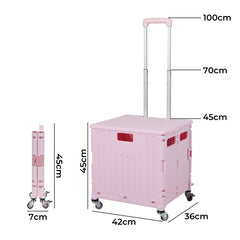 Folding Shopping Trolley Cart Portable Pink-1954802609982410754