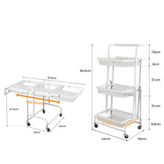 Levede 3 Tier Kitchen Trolley Cart Swivel White Colour-1954802798814171138