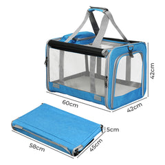 Pawz 3 in 1 Pet Soft Crate Dog Cat Carrier L Size Blue-1954802465467666434