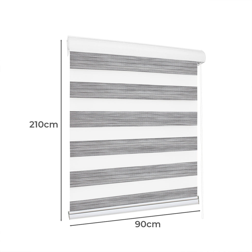 Marlow Blackout Zebra Roller Blind Curtains 90x210 Grey-1954802974920413186