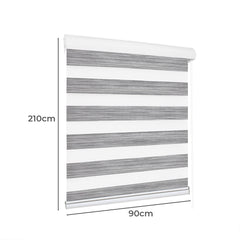 Marlow Blackout Zebra Roller Blind Curtains 90x210 Grey-1954802974920413186