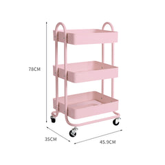 Levede 3 Tiers Kitchen Trolley Cart Pink-1954802728702185474