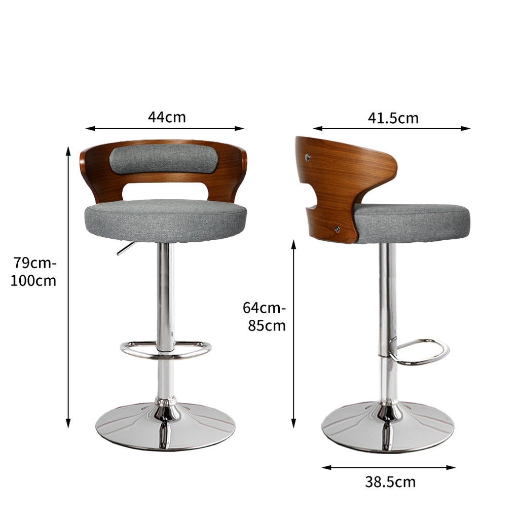 Levede 1x Kitchen Bar Stools Gas Lift Grey Silver-1954802951906267138