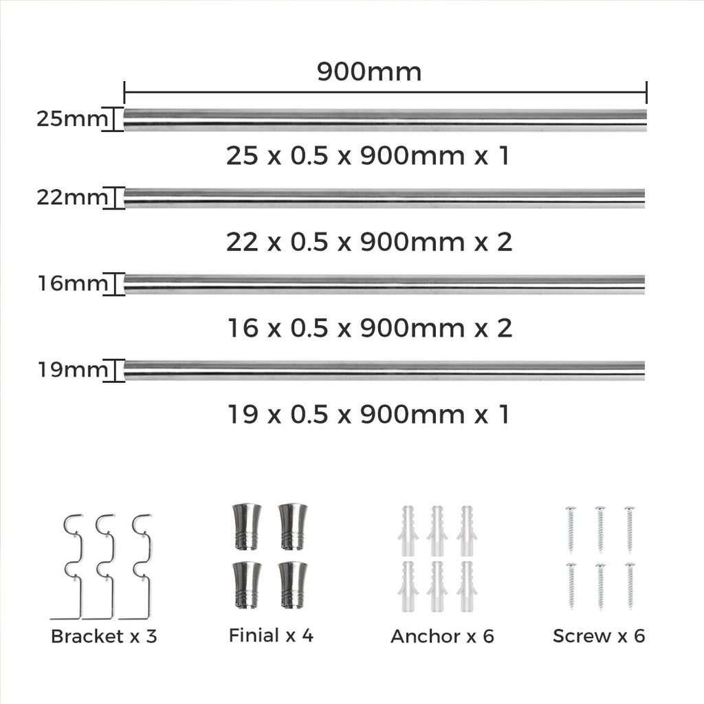 Marlow Silver Double Curtain Rod Steel Pole Pommel Set Extendable Adjustable-1954802388867092482