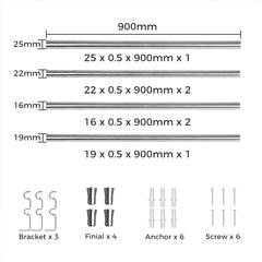 Marlow Silver Double Curtain Rod Steel Pole Pommel Set Extendable Adjustable-1954802388867092482