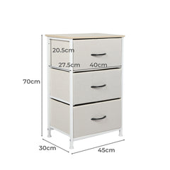Levede Chest of 3 Drawers Bedside Table Beige-1954802983418073090