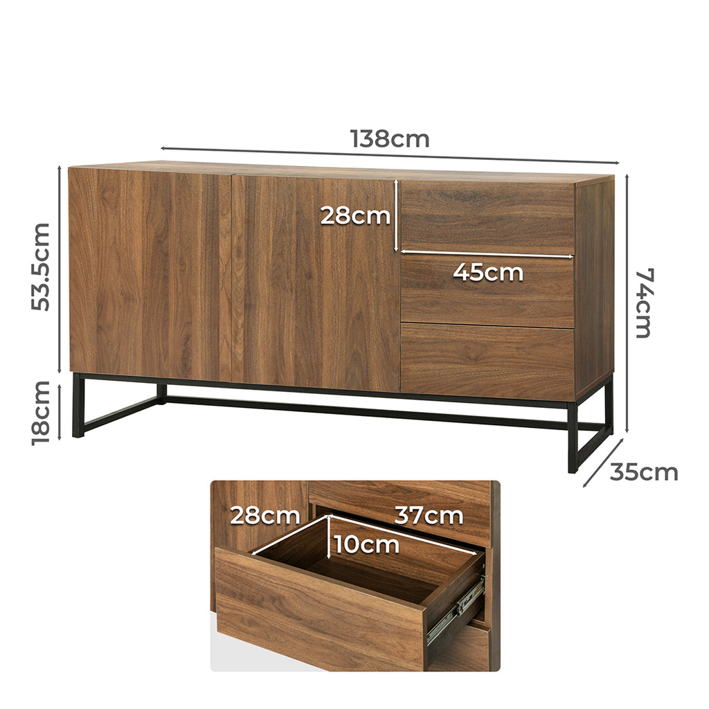 Levede Buffet Sideboard Storage Cabinet Walnut-1954802987746594818