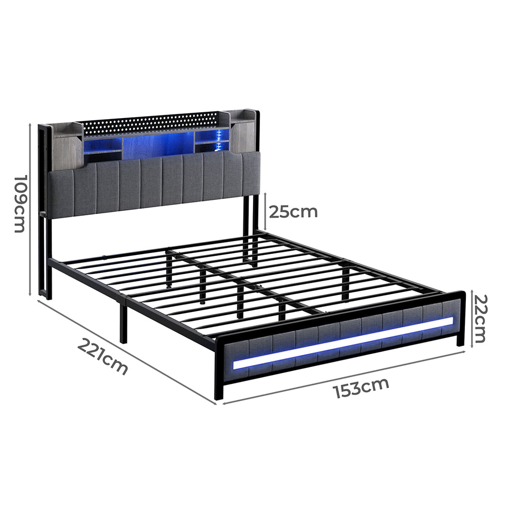 Levede Queen Bed Frame with Storage Headboard RGB LED-1954802450150068226