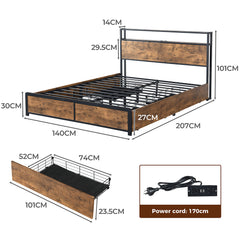 Levede Double Bed Frame RGB LED 4 Drawers USB-1954802376900743170