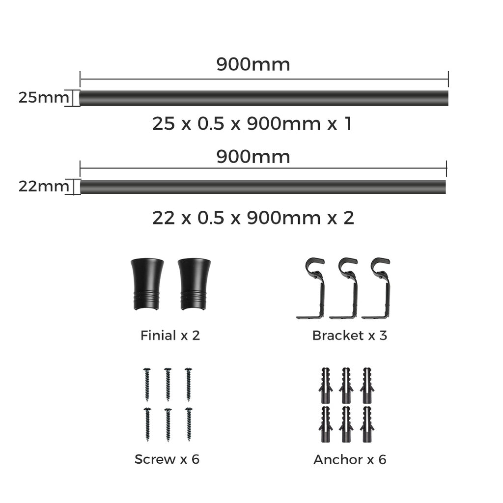 Marlow Black Curtain Rod Steel Quiet Rail Pole Pommel Set Extendable-1954802388346998785