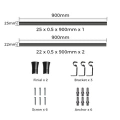 Marlow Black Curtain Rod Steel Quiet Rail Pole Pommel Set Extendable-1954802388346998785
