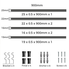 Marlow Black Double Curtain Rod Steel Pole Pommel Set Extendable Adjustable-1954802388695126018