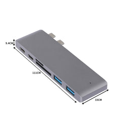 USB 3.0 Type-C HUB 6 Port Powered Adapter Grey-1954802839679275010