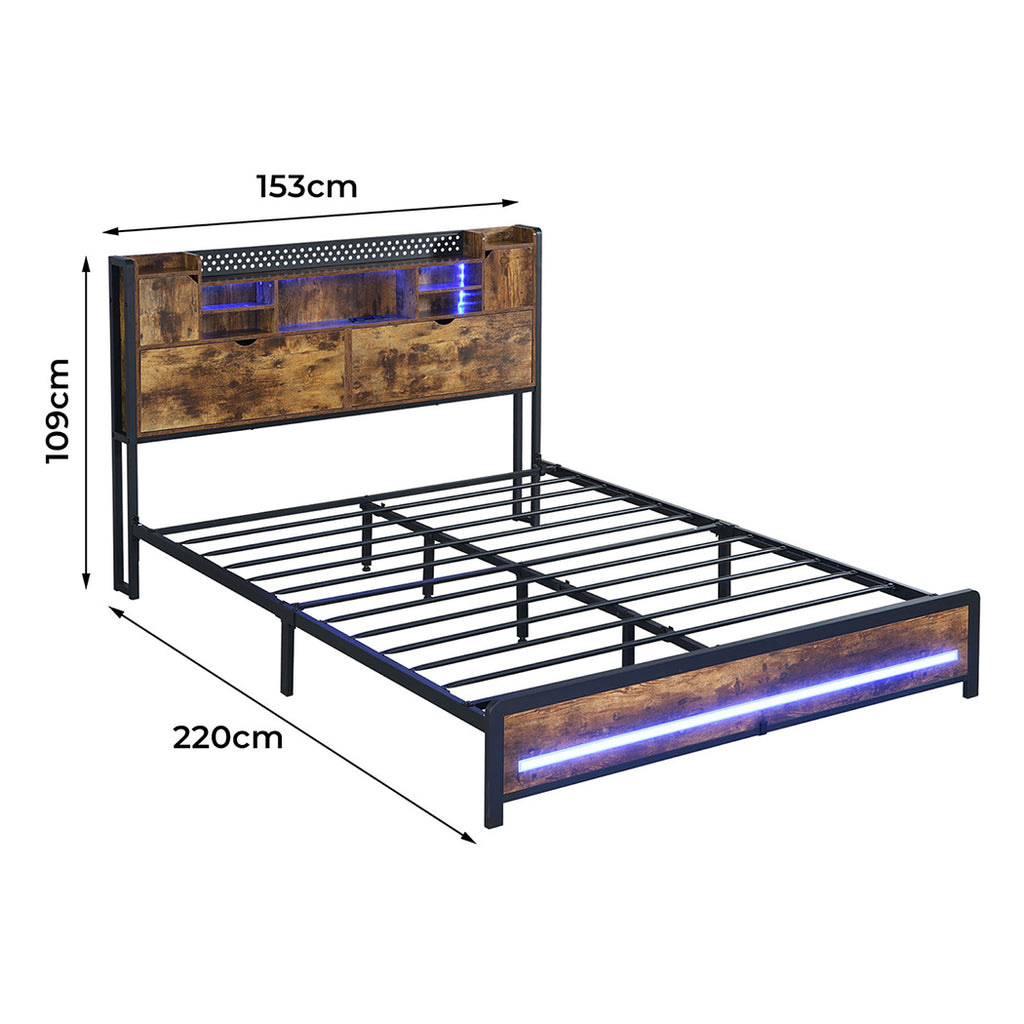 Levede Queen Bed Frame Storage Headboard Industrial-1954802449487368194