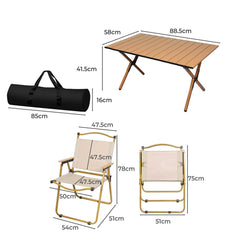 Levede Folding Camping Table Chair Set Oak-1954802885787258882