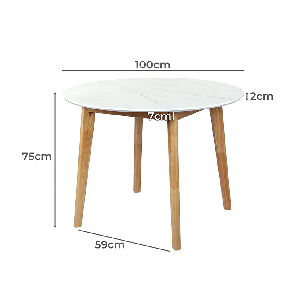 Levede Dining Table Round Rubberwood Base 100cm White 100 CM-1954802999041855490