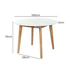 Levede Dining Table Round Rubberwood Base 100cm White 100 CM-1954802999041855490