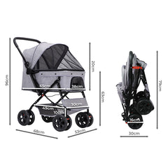 PaWz Pet Stroller Pram Dog Carrier Trailer Grey-1954802607285473282