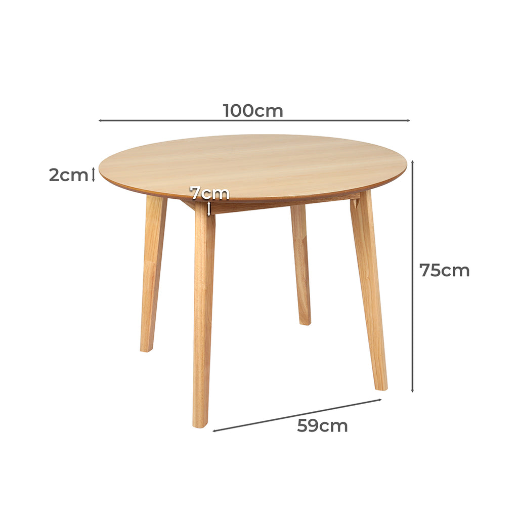 Levede Dining Table Round Rubberwood Base 100cm Natural 100 CM-1954802998861500418