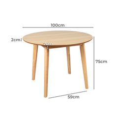 Levede Dining Table Round Rubberwood Base 100cm Natural 100 CM-1954802998861500418