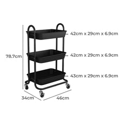 Levede 3 Tiers Kitchen Storage Trolley Black-1954802729629126658
