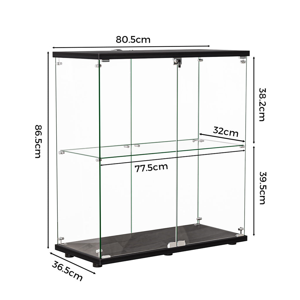 Stacked Glass Display Cabinet Lockable Collections Storage 2 Tier Shelf 2 Door-1954802399797448706
