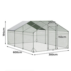 Pawz 600x300x194cm Large Metal Walk-in Chicken Coop Cage-1954802467329937410