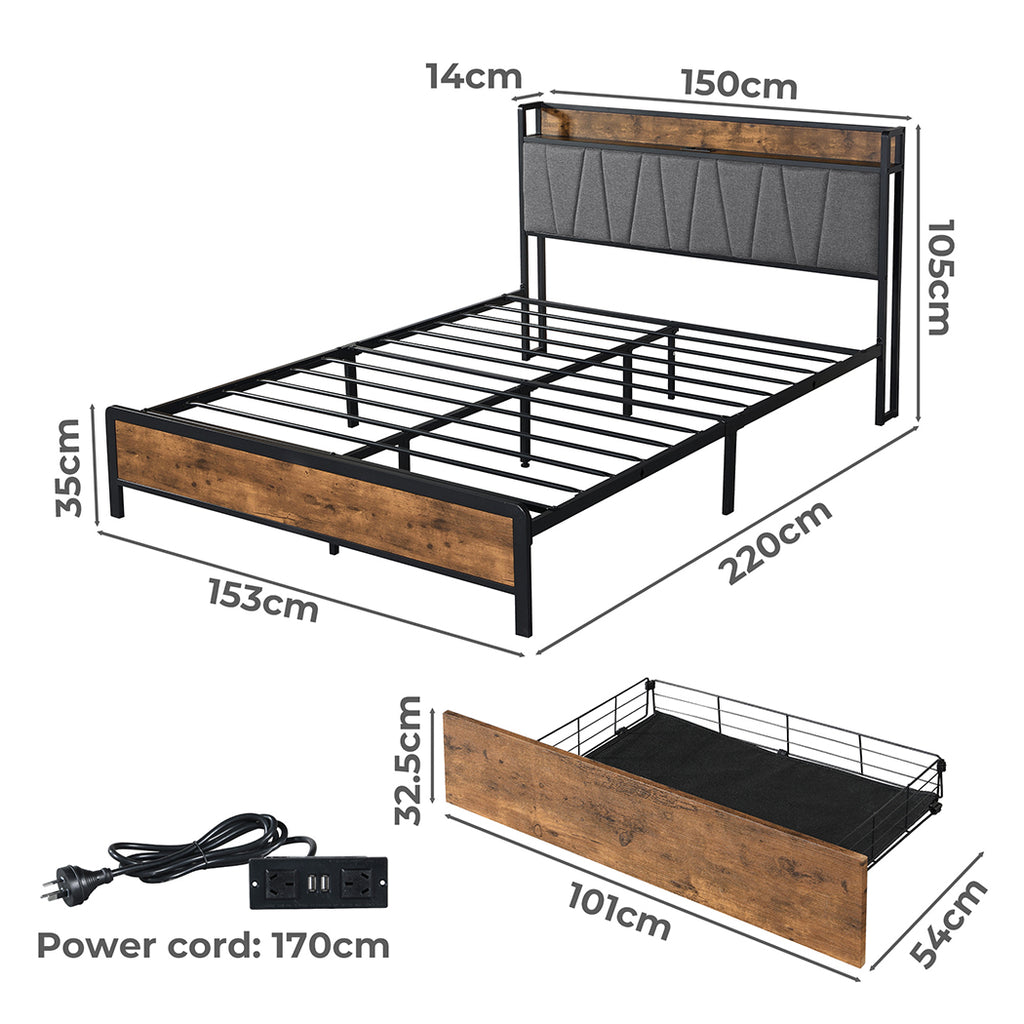 Levede Queen Bed Frame Tufted Headboard USB Charge-1954802934642511874