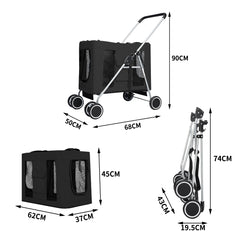 PaWz Pet Stroller Dog Cat Cage Carrier Black-1954802512892661762