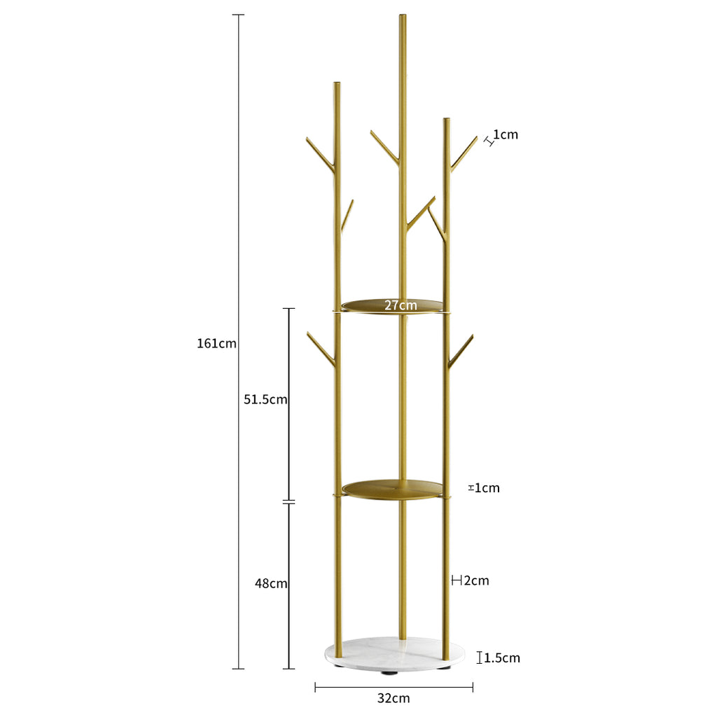 Levede Coat Rack Clothes Stand 8 Hook Organizer Gold-1954803015403835394