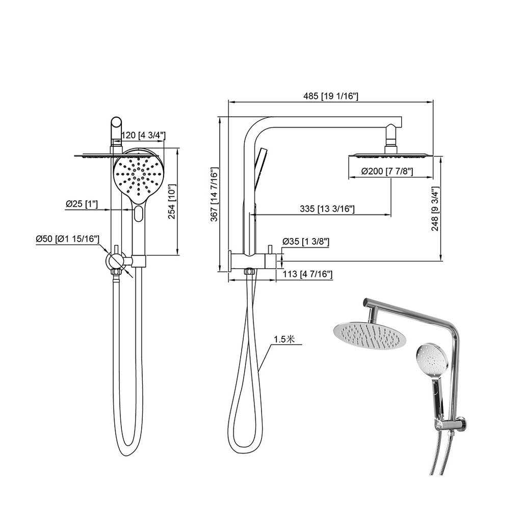 Shower Head High Pressure Set Rain Round Silver-1954802953172946946