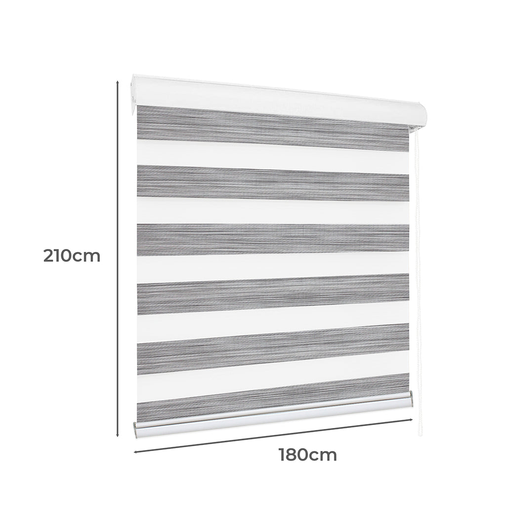 Marlow Blackout Zebra Roller Blind Curtains 180x210 Grey-1954802973611790338