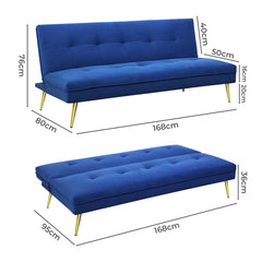 Levede Sofa Bed Convertible Velvet 3 Seater-1954802387290034178