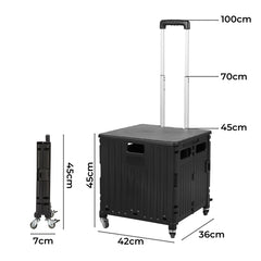 Folding Shopping Trolley Cart Portable Black-1954802609630089218