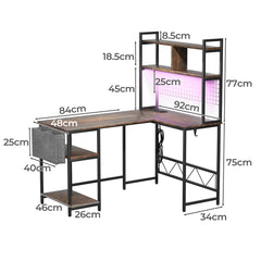 Levede L Shaped Gaming Desk with LED Lights Brown-1954802382403670018