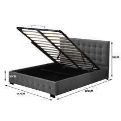Levede Gas Lift Bed Frame Fabric Base Double Dark Grey-1954802922202206210