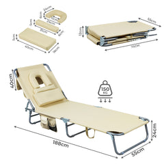 Levede Foldable Beach Lounge Chairs with Face Hole Khaki-1954802423549792258