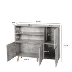 Levede Buffet Sideboard Storage Cabinet Grey-1954802985011908610