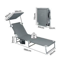 Levede Foldable Lounge Chairs with Canopy Grey-1954802422945812482