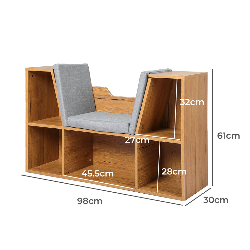 Levede Kids Bookcase Toys Box Shelf Brown-1954802614667448322