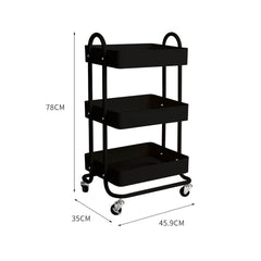 Levede 3 Tiers Kitchen Trolley Cart Black-1954802728345669634