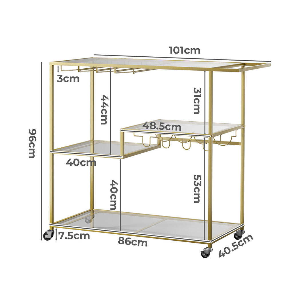 Levede Bar Cart Gold Drinks Serving Trolley 4 Tier-1963748907435560962