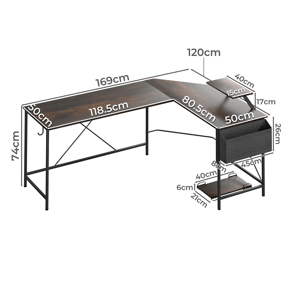 Levede Computer Desk Corner Desk Brown-1954802381535449090