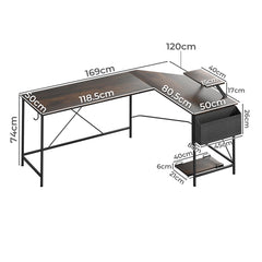 Levede Computer Desk Corner Desk Brown-1954802381535449090