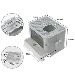 PaWz Foldable Cat Litter Box Tray Enclosed Grey-1954802553015373826