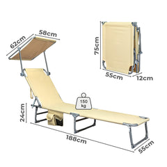 Levede Foldable Lounge Chairs with Canopy Khaki-1954802423142944770